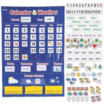 Learning Resources Calendar & Weather Pocket Chart - Classroom Calendar, Calendar and Weather Chart ...