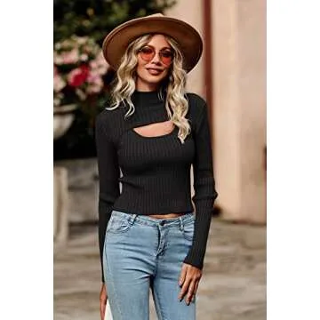PRETTYGARDEN Women's 2025 Fashion Fall Clothes 2 Piece Cutout Tops Long Sleeve Mock Neck Rib Knit Wi...