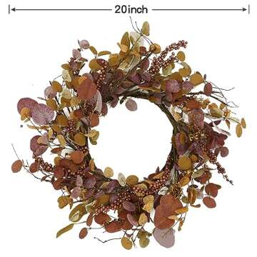 WreathDream 20 inch Artificial Fall Wreath Autumn Eucalyptus Wreath with Multicolor Eucalyptus Leaves,Berry,Dry Vine Branches for Front Door Indoor Outdoor Home Farmhouse Thanksgiving Decor