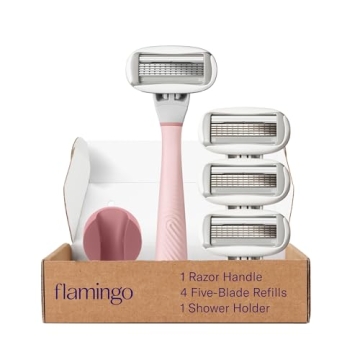 Flamingo Women's Razor with 4 Blade Refills and Shower Holder