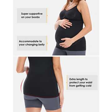 HOFISH Support Nursing Tank Tops for Breastfeeding, Comfort Stretch Maternity Camisoles with Built in Bra BlackWhiteGrey S