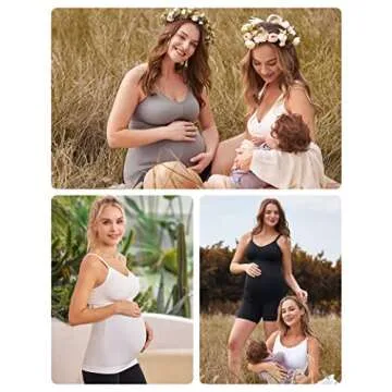 HOFISH Support Nursing Tank Tops for Breastfeeding, Comfort Stretch Maternity Camisoles with Built in Bra BlackWhiteGrey S