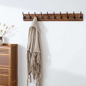 SKOLOO Farmhouse Style Wall Mounted Coat Rack, 38.6'' Pine Solid Wood Coat Hook Hanger - 10 Hooks fo...