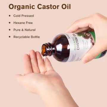 32Pcs Castor Oil Pack with Castor Oil Organic Cold Pressed Glass Bottle 8oz, Cotton Castor Oil Wrap for Waist Back Neck Arm, Self-Adhesive for Convenient Use