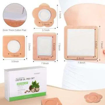 32Pcs Castor Oil Pack with Castor Oil Organic Cold Pressed Glass Bottle 8oz, Cotton Castor Oil Wrap for Waist Back Neck Arm, Self-Adhesive for Convenient Use