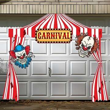 JOYIN Trunk Or Treat Car Decorations Kit for SUV Halloween Decorations Outdoor Circus Carnival Clown Decor Balloons, LED Lights Car Stickers Treat or Trick Haunted House Door Archway Entryway Boards