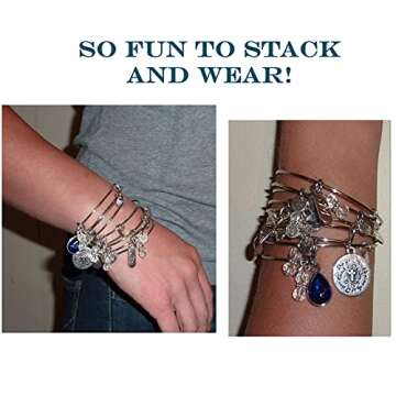 Hidden Hollow Beads Women's Stainless Steel Message Charm Expandable Wire Bangle Bracelet, Popular Stacking Bracelets, Arrives in a Gift Bag. (Dragonfly) (Though She Be But Little)