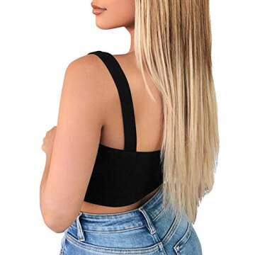 TOB Women's Sexy Sleeveless Central Single-Row Clasp Club & Night Out Crop Tank Top Black