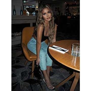 TOB Women's Sexy Sleeveless Central Single-Row Clasp Club & Night Out Crop Tank Top Black