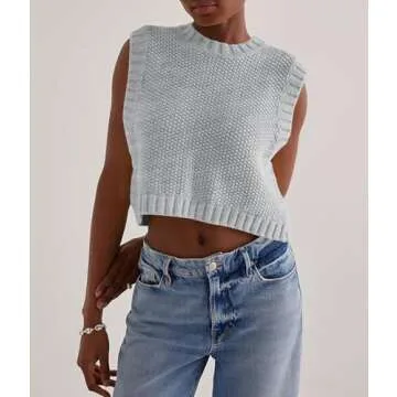 Cioatin Women Y2K Backless Tie Up Knit Crop Sweater Vest Sleeveless Round Neck Split Open Back Pullo...