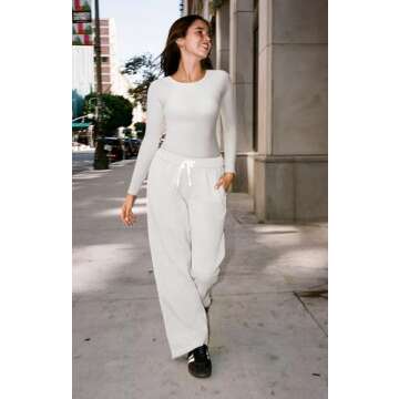 OMKAGI Women Long Sleeve Tops Boat Neck Off Shoulder Going Out Y2K Tops T-Shirts(M,White-200)