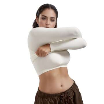 OMKAGI Women Long Sleeve Tops Boat Neck Off Shoulder Going Out Y2K Tops T-Shirts(M,White-200)