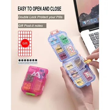 4PS Travel Pill Organizer with 164 Slice Labels，10 Compartments Travel Pill Box Portable Folding Small Pill Case Daily Pill Container Used for Carry Storage Medicine Organizer by M MUchengbao