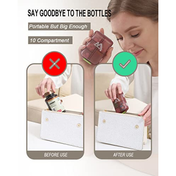 4PS Travel Pill Organizer with 164 Slice Labels，10 Compartments Travel Pill Box Portable Folding Small Pill Case Daily Pill Container Used for Carry Storage Medicine Organizer by M MUchengbao