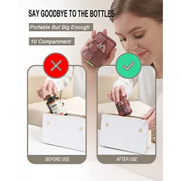 4PS Travel Pill Organizer with 164 Slice Labels，10 Compartments Travel Pill Box Portable Folding Small Pill Case Daily Pill Container Used for Carry Storage Medicine Organizer by M MUchengbao