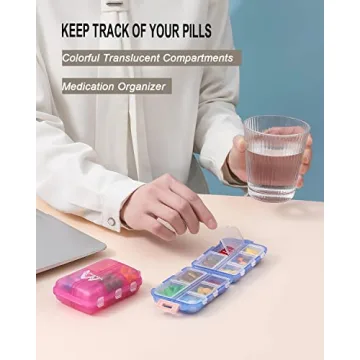 4PS Travel Pill Organizer with 164 Slice Labels，10 Compartments Travel Pill Box Portable Folding Small Pill Case Daily Pill Container Used for Carry Storage Medicine Organizer by M MUchengbao