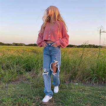 Yuemengxuan Women Ripped Jeans, Ladies Fashion Hollow Out Baggy High Waist Denim Pants Female Casual Loose Trousers
