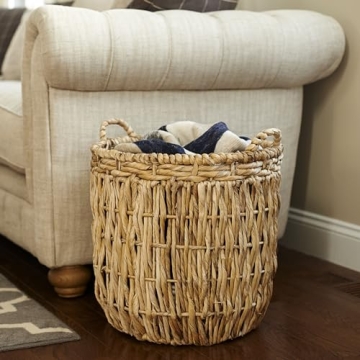 Stylish Brown Round Wicker Storage Basket for Home Use