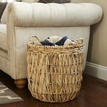 Stylish Brown Round Wicker Storage Basket for Home Use
