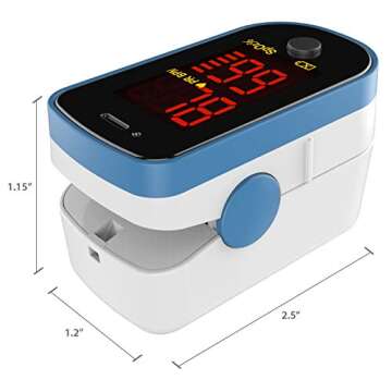 CHOICEMMED Finger Pulse Oximeter - Blue Blood Oxygen Monitor with Batteries - Portable O2 Saturation Sensor in Carry Pouch