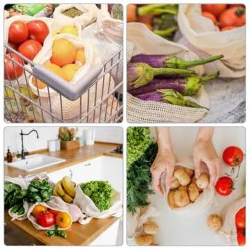 Produce Bags Reusable Washable - Vegetable Bags, Grocery Bags, Cotton Mesh Bags, Produce Storage Bags, See Through Tare Weight Bulk Drawstring Net Bags for Veggies and Fruits （6 Pack，2S/2M/2L）