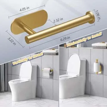 WYSE Self Adhesive Toilet Paper Holder,Brass Gold, Stick on Tissue Paper Holder for Bathroom,Wall Mount Toilet Paper Roll Holders,SUS304 Stainless Steel Toilet Roll Holder