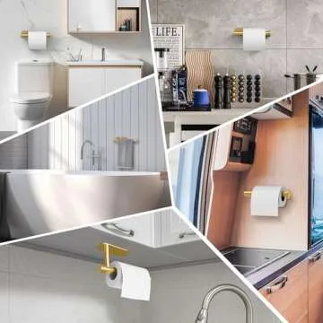 WYSE Self Adhesive Toilet Paper Holder,Brass Gold, Stick on Tissue Paper Holder for Bathroom,Wall Mount Toilet Paper Roll Holders,SUS304 Stainless Steel Toilet Roll Holder