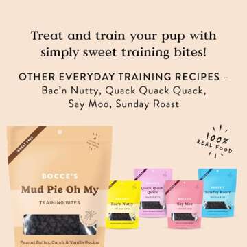 Bocce's Bakery Mud Pie Oh My Training Treats for Dogs, Wheat-Free Dog Treats, Made with Real Ingredients, Baked in The USA, All-Natural & Low Calorie Training Bites, PB, Carob, & Vanilla Recipe, 6 oz