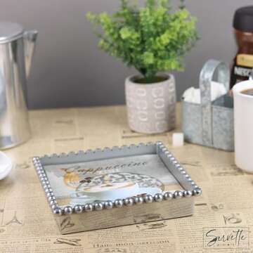 Servette Home Napkin Holder Beaded Edge Metal Flat Napkin Box - Lunch