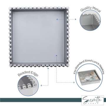 Servette Home Napkin Holder Beaded Edge Metal Flat Napkin Box - Lunch