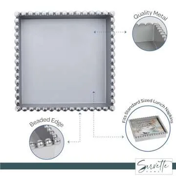 Servette Home Napkin Holder Beaded Edge Metal Flat Napkin Box - Lunch