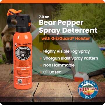 UDAP Pepper Power Bear Spray Self Defense Deterrent with Griz Guard Holster for Camping, Hiking, Fis...
