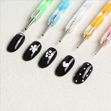 Jsdoin 5 pc 2 Way Dotting Pen Tool Nail Art Tip Dot Paint Manicure kit