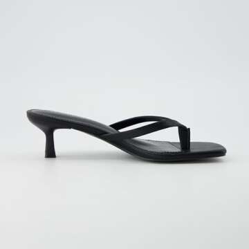 CUSHIONAIRE Women's Miami Kitten heel thong sandals +Memory Foam, Wide Widths Available, Ebony 6