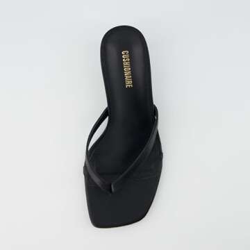CUSHIONAIRE Women's Miami Kitten heel thong sandals +Memory Foam, Wide Widths Available, Ebony 6