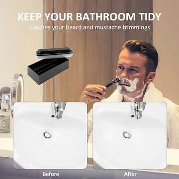 quskay Beard Cleaning and Holder Set Cleaning Tool, 1 Original sized Beard Cleaning and 1 Beard Cleaning Holder, Use Beard Trimmings for Men Bathroom Sink and Countertops Cleaning (A)