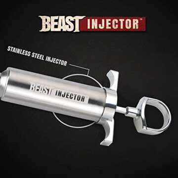 Grill Beast - 304 Stainless Steel Meat Injector Kit with 2-oz Large Capacity Barrel and 3 Professional Marinade Needles