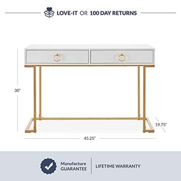 BELLEZE Vanity Desk with 2 Drawers, 45 Inch Computer Desk Mordern Vanity Makeup Dressing Table Home ...