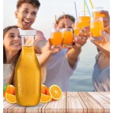 Party Bargains 50 oz. Plastic Carafe with Lids - Clear, 2 Count, White Flip Tab Lid Premium Quality & Heavy Duty Plastic Pitcher for Iced Tea, Powdered Juice, Cold Beverages, Mimosa Bar