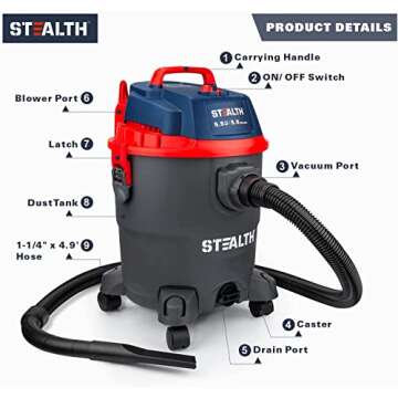 Stealth 5 Gallon Wet Dry Vacuum with Blower and Drain Port