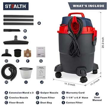 Stealth 5 Gallon Wet Dry Vacuum with Blower and Drain Port