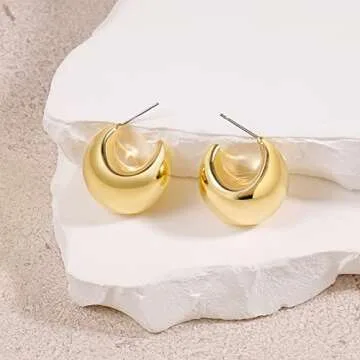 Chunky Gold Hoops Lightweight Earrings for Women 14K Plated