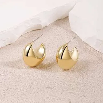 Chunky Gold Hoops Lightweight Earrings for Women 14K Plated