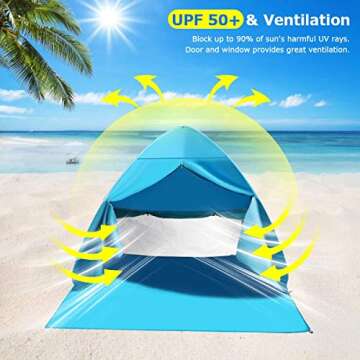 FBSPORT Beach Tent - UPF 50+ Easy Pop Up Beach Shade for Family Fun