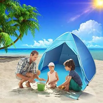 FBSPORT Beach Tent - UPF 50+ Pop Up Sun Shelter in Blue