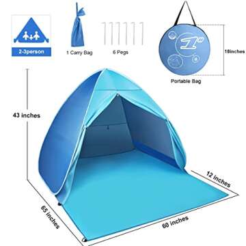 FBSPORT Beach Tent - UPF 50+ Pop Up Sun Shelter in Blue