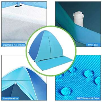 FBSPORT Beach Tent - UPF 50+ Pop Up Sun Shelter in Blue