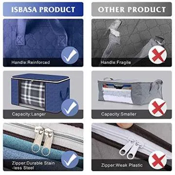 Clothes Storage Bag 4 Pack Large 90L Comforter Storage Bags with Sturdy Zipper, Blue Storage Bags with Foldable Reinforced Handle Thick Fabric for Blankets, Comforters, Bedding, Clear Window