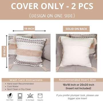 Heavenera Bohemian Beige Pillow Covers 18x18 Inch, Handmade Wool Cushion Case Boho Decorative Throw Pillows for Sofa, Couch, and Bed, Minimalist Farmhouse Chic Decor (18"X18", Beige)