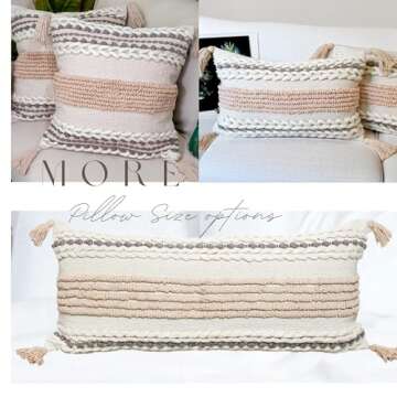 Heavenera Bohemian Beige Pillow Covers 18x18 Inch, Handmade Wool Cushion Case Boho Decorative Throw Pillows for Sofa, Couch, and Bed, Minimalist Farmhouse Chic Decor (18"X18", Beige)